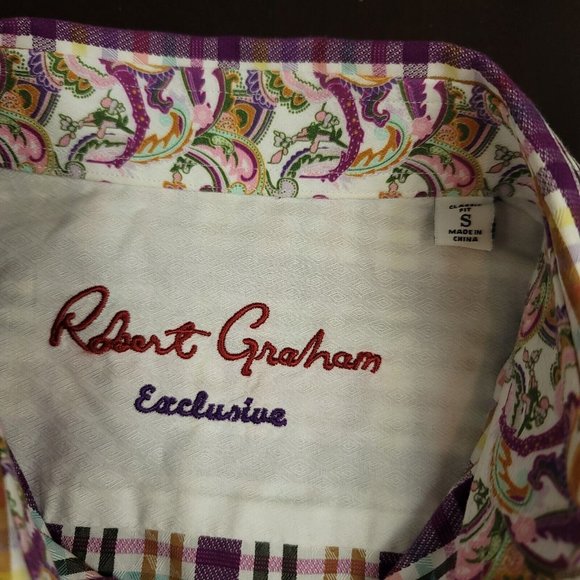 Robert Graham Exclusive Mens S Shirt Flip Cuff Dress Purple Pastel Plaid - Picture 11 of 12